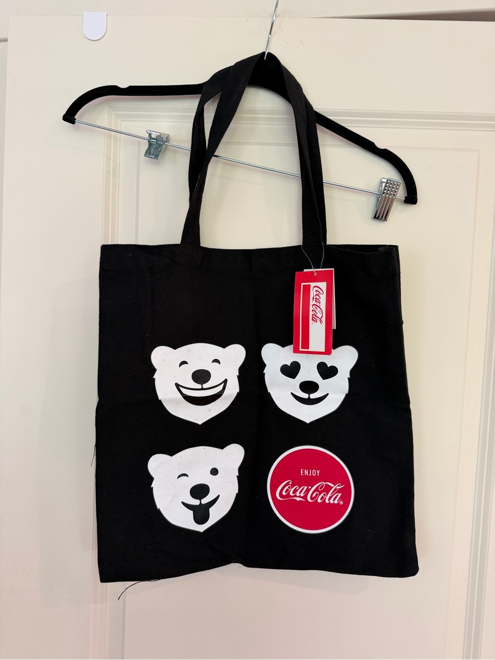 Coca Cola Black Tote with White Polar Bear Faces and Red Logo